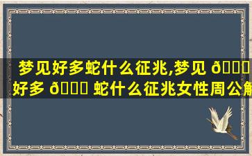 梦见好多蛇什么征兆,梦见 🐕 好多 🐛 蛇什么征兆女性周公解梦